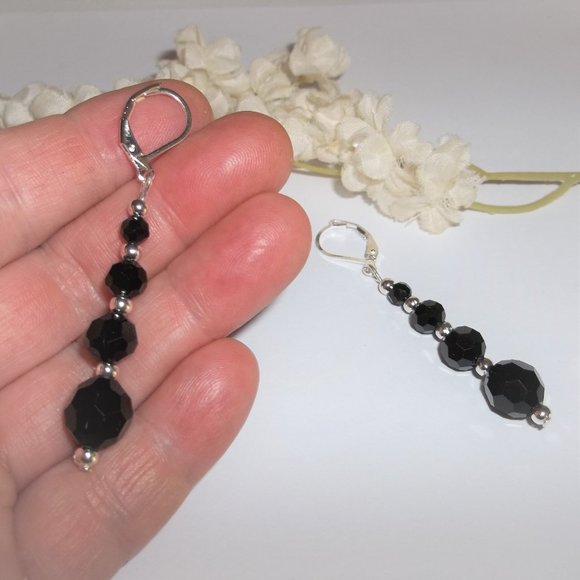 Black Earrings, Black and Silver Earrings, Earrings, Earring, Earring Set, 7641 - Picture 6 of 8